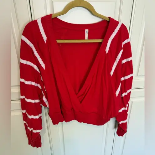 Free People Movement FP Movement Red Top Size Medium Cross Front Layer Jersey Crop Athleisure Cotton