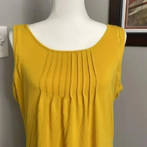 Womens Mustard Pintuck Sleeveless Tie back Blouse Top Shirt Size Large Gold