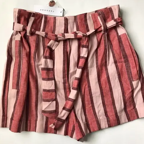 Topshop  Striped Paperbag Linen High Waisted Shorts