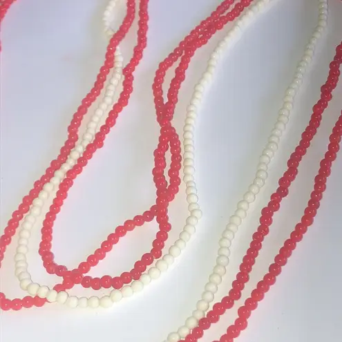 Lot of 3 Semi Precious Stone Beads Red & Off White Beaded Boho Necklaces