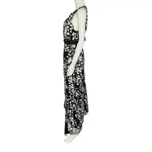 Eliza J Women's 3D-Floral Tie-Waist Halterneck Gown Black White Sz 14