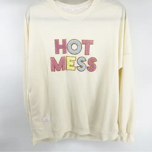 Simply Southern Sparkle Hot Mess Crewneck sweatshirt XL B149 Pink
