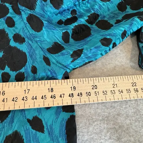 Vintage Flora Kung II New York Silk Shirt Womens 4 Teal Blue Abstract Print