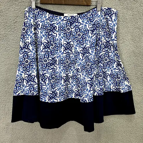 Milly Skirt Women XL Cotton Blue White Tile Print Resort Travel Vacation Costal
