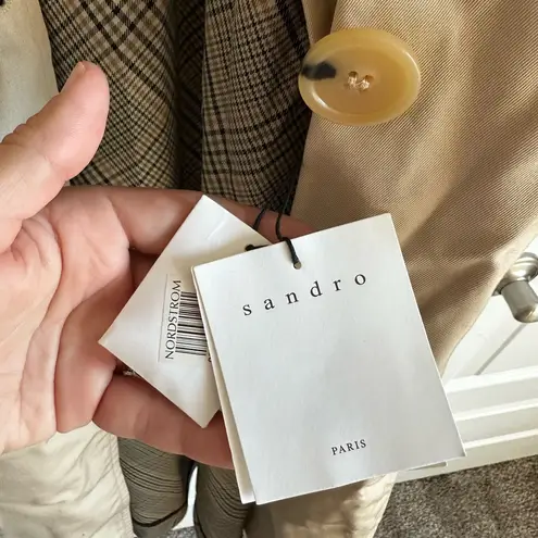 Sandro Victory Plaid Back Cotton Trench Coat Size 6- NWT