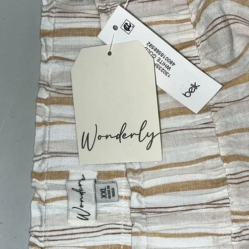 Wonderly NWT Size XXL White & Gold Stripe Elastic Waistband Linen Blend Shorts
