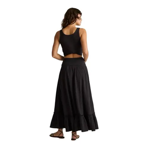 Quince 100% Organic Cotton Gauze Smocked Maxi Skirt Black XL Boho Festival