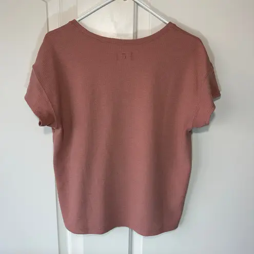 Tommy John Womens Zen Waffle Knit Tee Short Sleeve Light Mahogany Pink Large