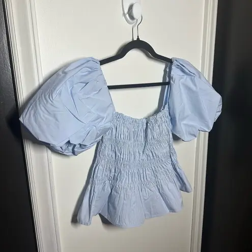 ASTR  Women's Light Blue Savina Square Neck Puff Sleeve Smocked Blouse Size Small