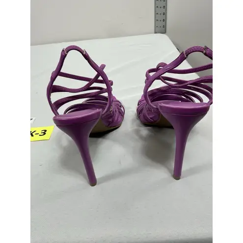 Anne Michelle Womans Strappy Slipon Sandals 8.5 Purple Open Square Toe Stiletto