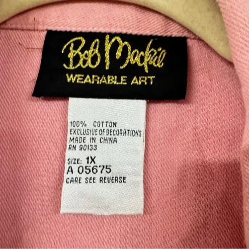 Bob Mackie Vintage Art To Wear Pink Embroidered Western Button Down Shirt 1X