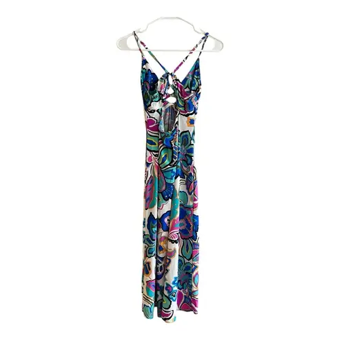 Trina Turk $152 NWT  SzS MANDALAY RING DETAIL FLORAL MIDI DRESS COVER-UP …