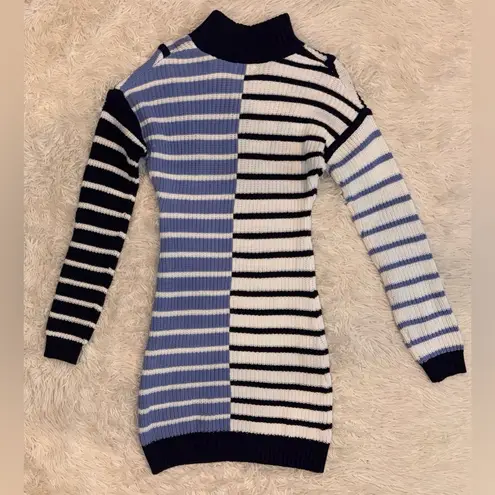 NEW STAUD Hampton Mini Sweater Knitted Dress in Adriatic Stripe Sz S Blue