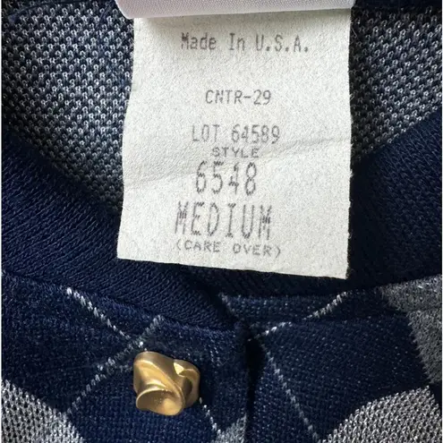 Vintage ‘80s Graff Californiawear Navy Blue & Gray Argyle Print Cardigan Sweater Size M