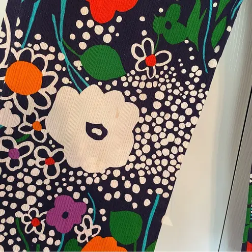 Vtg 60s 70s Kahala Abstract Floral Print Straight Wide Crop Pants Sz XS Blue