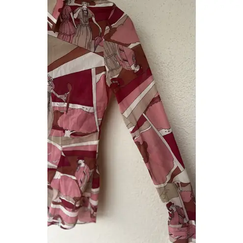 VTG 70s San Francisco Shirt Works Edwardian Lady Parasol Button Up Shirt Art Pink Size XS