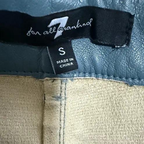 7 For All Mankind  High Waist Faux-Leather Pants Trouser Blue-Green Gray Small