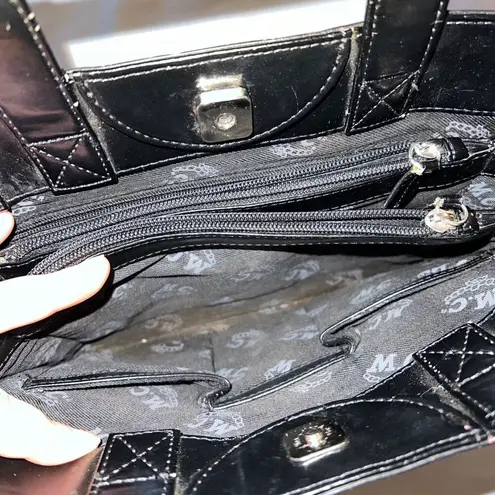 Vintage Mark Chantal MC Unisex Satchel Handbag Four Leaf Clover Design Black