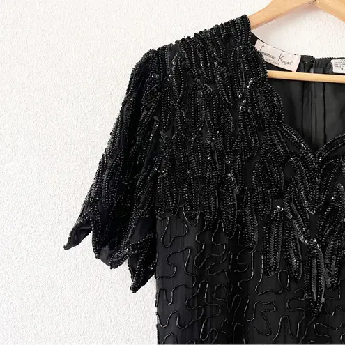 Laurence Kazar New York Beaded Vintage Silk Dress in Black