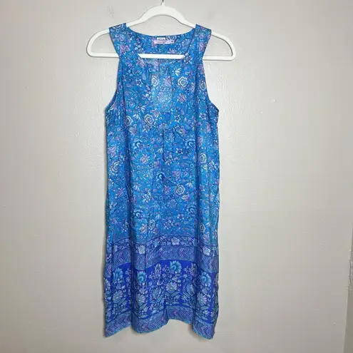 Calypso St. Barth 100% Silk Dress M Blue floral Preppy Resort Boho y2k coquette - Image 1