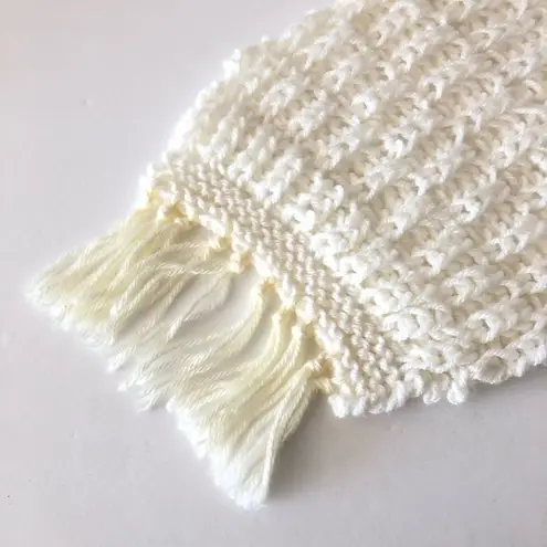 Handmade Cream White Crochet Knit Tassel Scarf