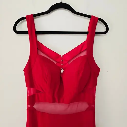 Dave and Johnny Red Sleeveless Maxi Dress Illusion Evening Gown Women's Size L