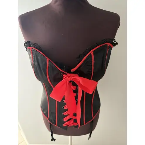 Frederick's of Hollywood Black Corset Top Size L Lace Up Burlesque Pirate Whimsy