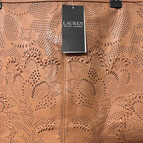 NEW Lauren Ralph Lauren Black Label Tooled Leather Pencil Skirt Sz 10 Brown Luxe