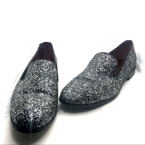 Marc Jacobs  BLACK & SILVER GLITTER "ZOE"  LEATHER & FABRIC LOAFER SHOES (38.5)