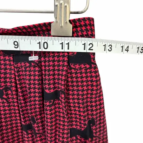 Vintage Lord & Taylor Skirt 4 Red Black Houndstooth Horse Pleated Equestrian 90s