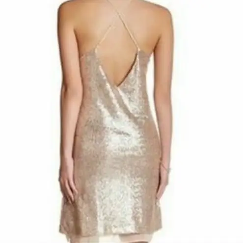 Free Press NWT Gold Sequin Criss Cross Back Mini Cocktail Dress Size M