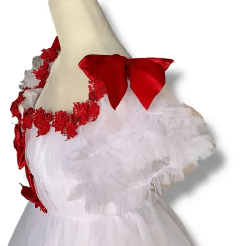 Sugar Thrillz Winter Rose White Tulle Coquette Dress Red Bows Valentine Babydoll Size M