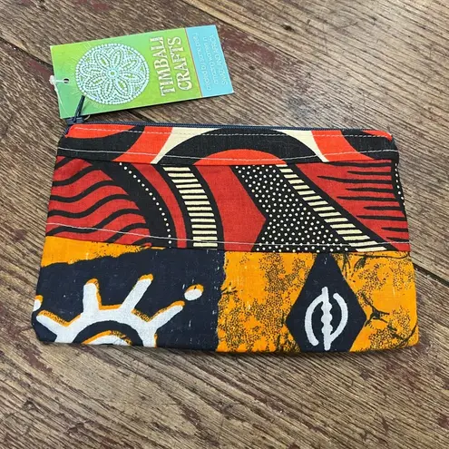 NWT Timbali Crafts Hand Crafted Swaziland Africa Tribal Print Zippered Pouch Black