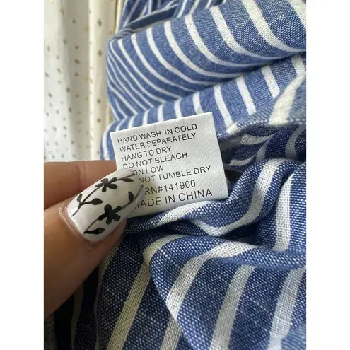 Velzera 100% Cotton Embroidered Applique Button Up Bib Stripe Long Sleeve Tunic