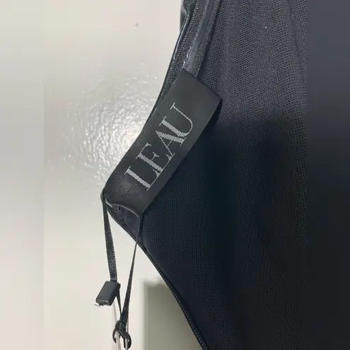 LEAU NWT black faux leather rouched strapless mini dress. XXL