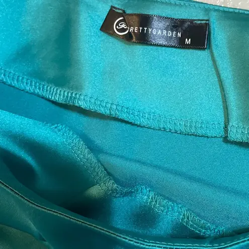 PRETTYGARDEN One Shoulder Satin Cut Out Side Slit Maci Dress in Peacock Blue M