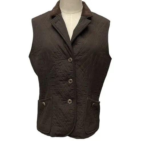 Talbots  Women's Brown‎ Quilted Vest Corduroy Collar Sleeveless Button Size Small