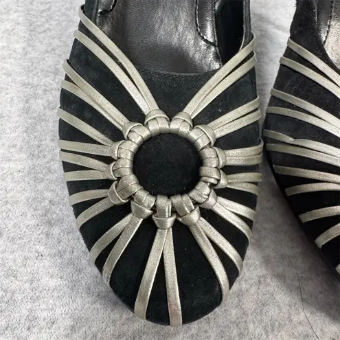 Newport News Women's Black Stiletto Pumps 8.5 Silver Leather Accents