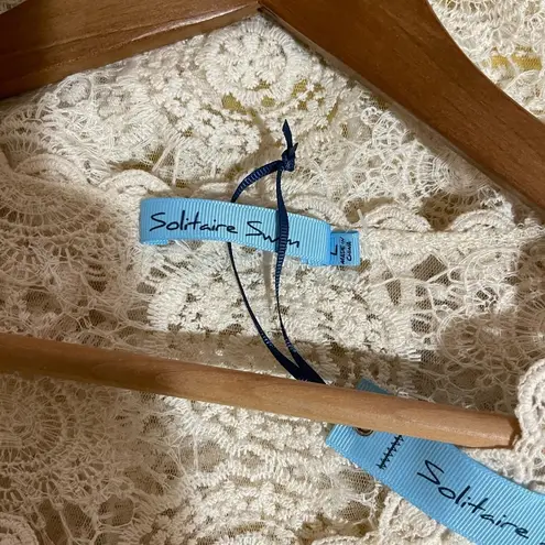 Solitaire NWT!! Swim cream colored crochet cover-long sleeves Large