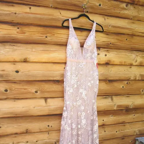 Mac Duggal 67481 Womens Floral Embellished Sleeveless Plunge Neck Gown Dress