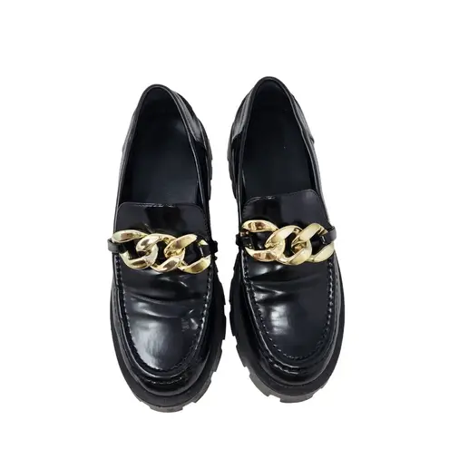 Dream Paris Dream Pairs Golden Buckle Chain Lug Sole Slip-on Chunky Loafers Black Size 6.5