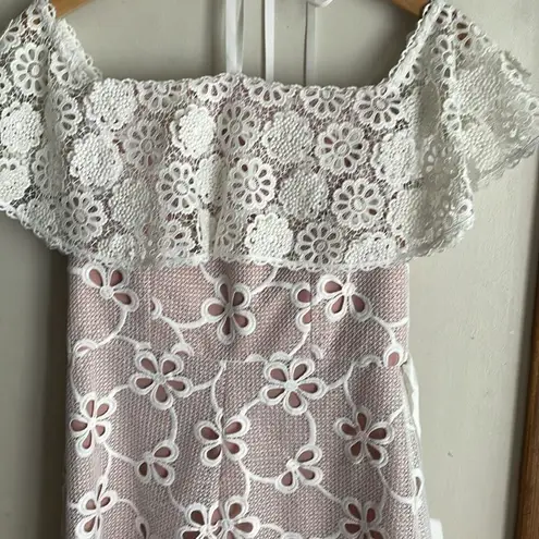 Alexis Boriana Off Shoulder Lace Romper White