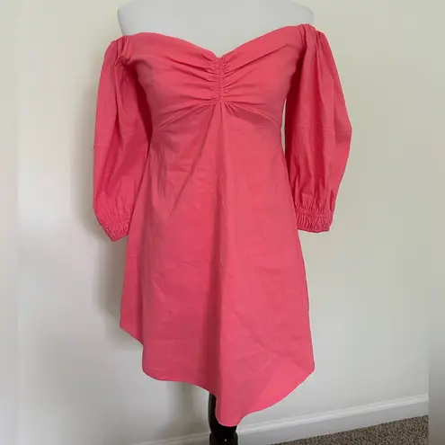 ALC Frank A.L.C. Linen Blend Off The Shoulder Mila Dress Pink 8