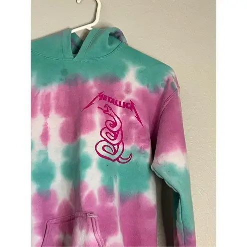 Hot Topic  Metallica Hoodie Womens Size XS Tie Dye Neon Skulls 92 Tour Pink