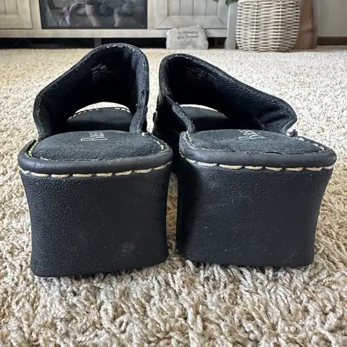 Bass Black Leather Sandals Slide Wedge Heels Womens Size 8 Y2K Chunky