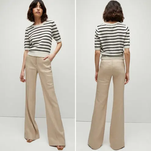 Veronica Beard NWT Komi Stretch Twill-Linen Flare Trousers Size 12 Sandalwood