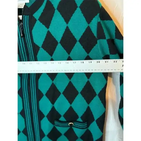 Adolfo Women's Argyle Cardigan Sweater Green Size M