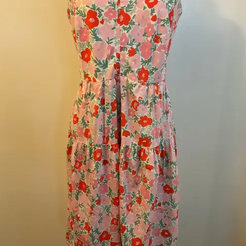 2. Free Assembly Pink & GreenFloral Tiered Midi Dress with Tie Back Size X