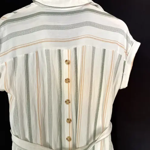 Mine green white orange striped beachy boho short sleeved sheath dress size M Size M
