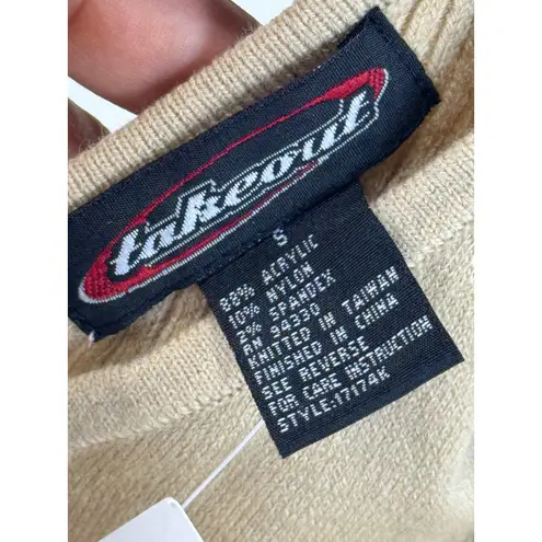 Takeout Bisque V Neck Ribbed Knit Sweater Fitted Long Sleeve Neutral Top Small Tan